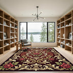 Regal Red Rose Acanthus Scroll Rug