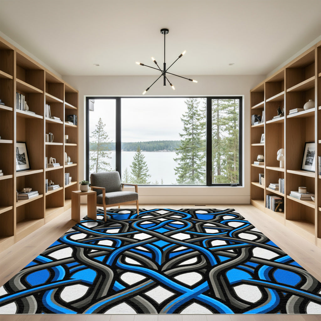 Navy and Charcoal Interlocking Woven Curvature Rug
