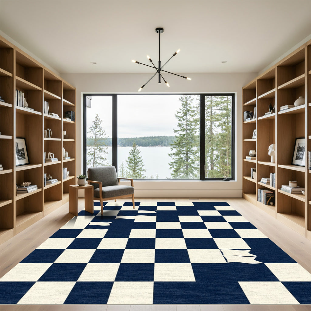 Navy and Cream Geometric Floating Flag Rug