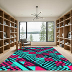 Neo Magenta Teal Geometric Checkered Abstract Rug