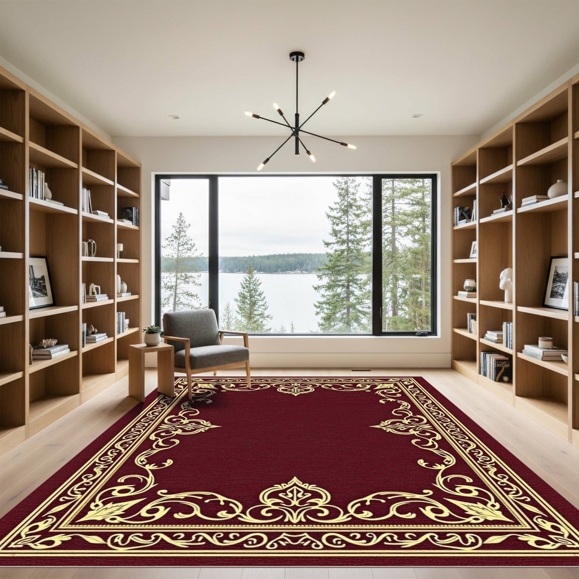 Regal Crimson Gold Baroque Border Rug