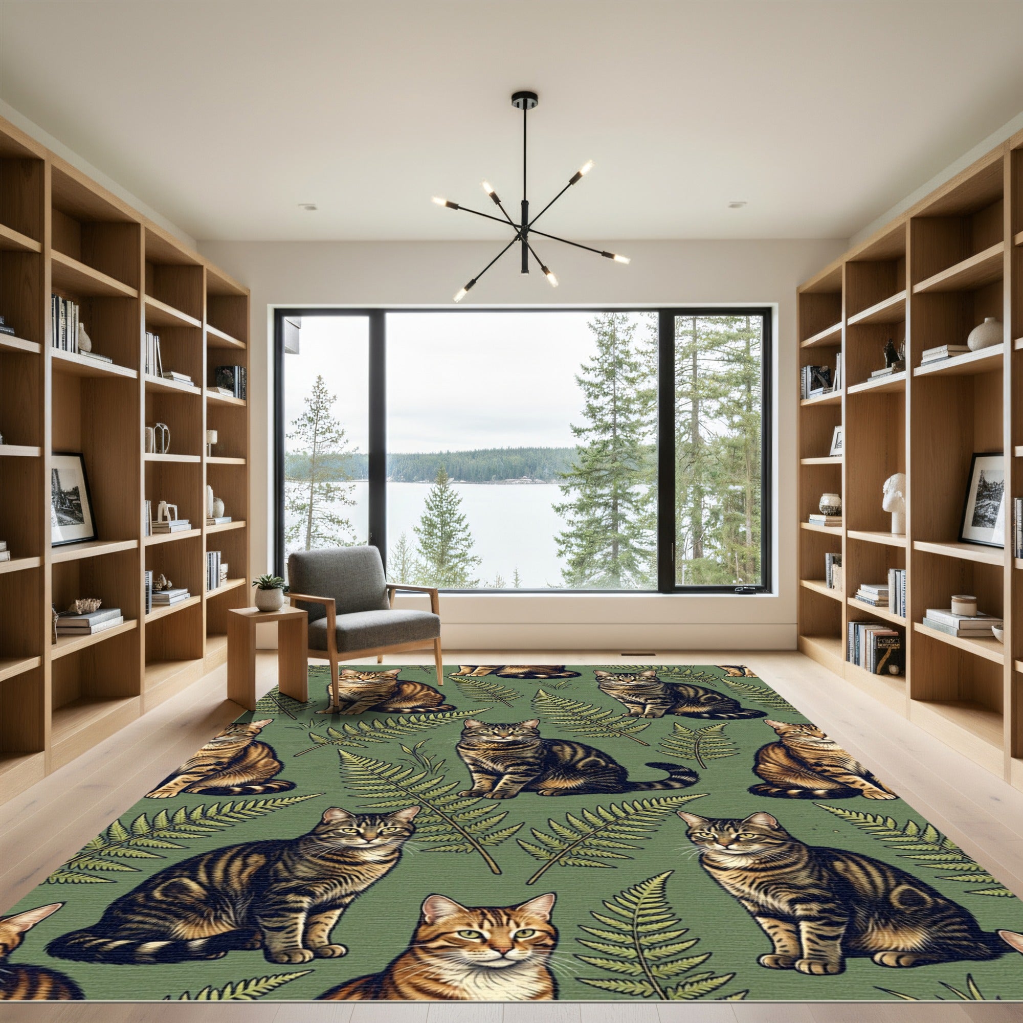 Tabby Cats Fern Garden Pattern Rug
