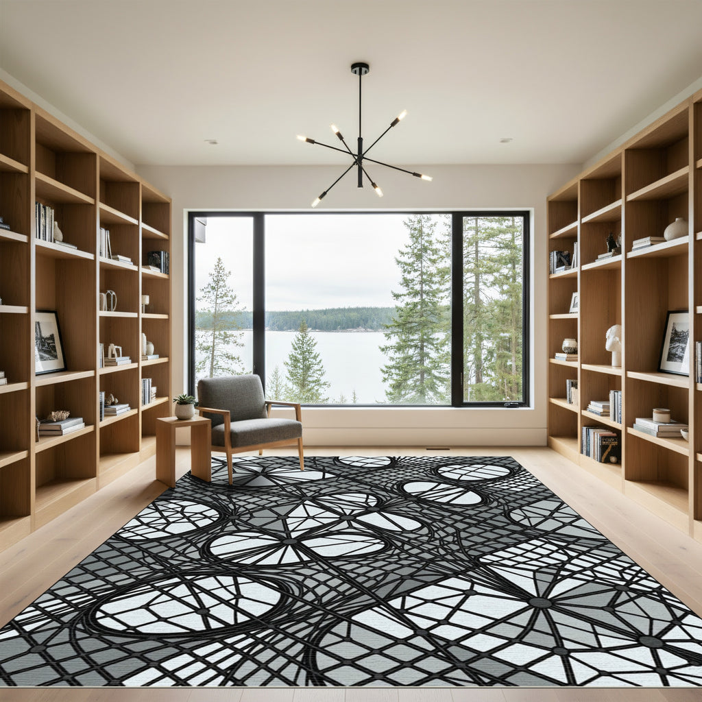 Monochromatic Abstract Geometric Web Grid Rug