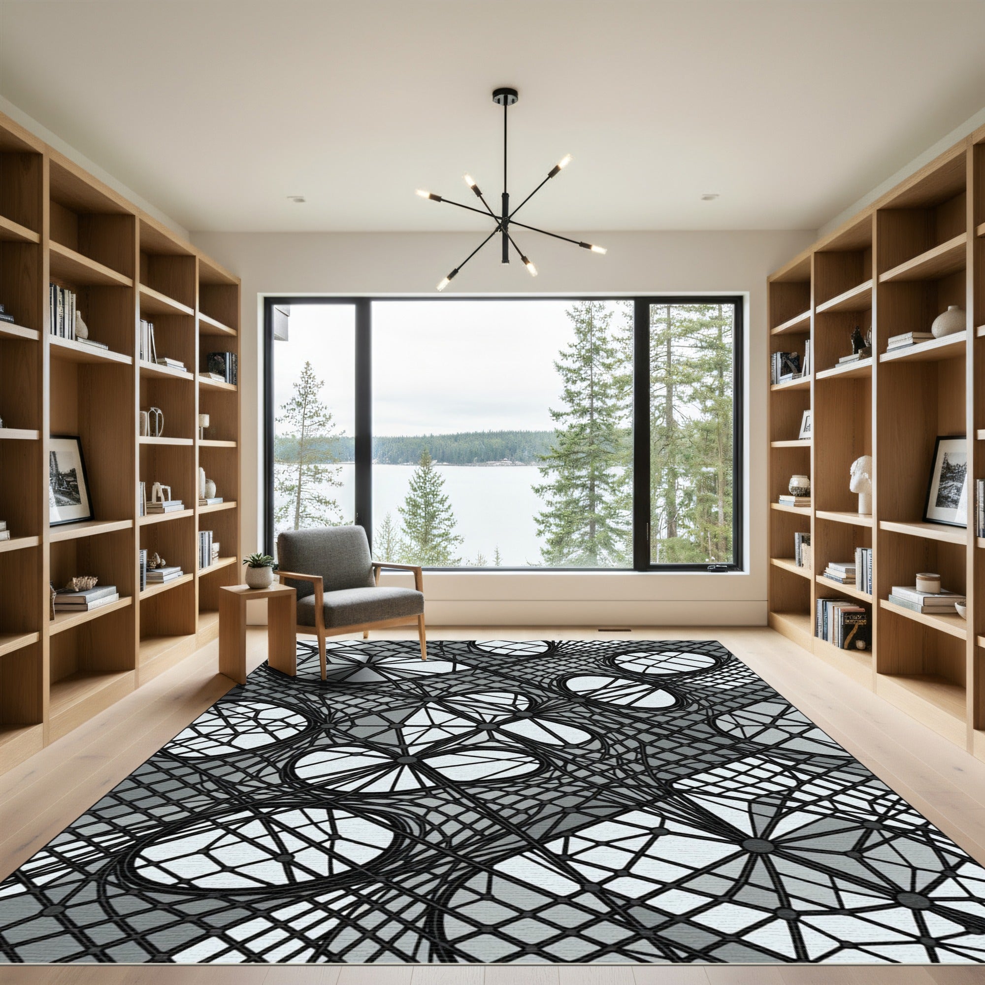 Monochromatic Abstract Geometric Web Grid Rug