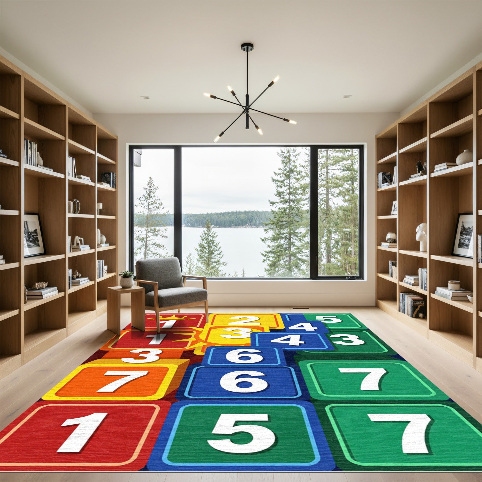 Vibrant Multi Colored Geometric Number Block Rug