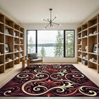 Elegant Crimson Cream Ornate Scrollwork Rug