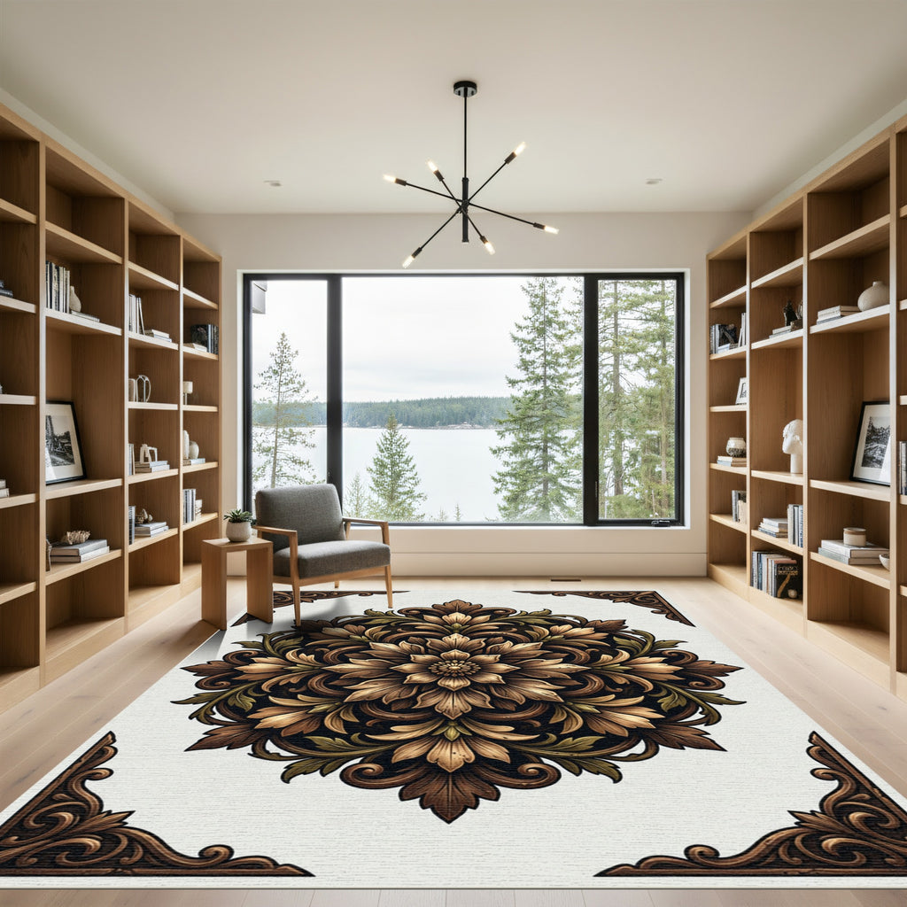 Ornate Earth Tone Floral Medallion Rug
