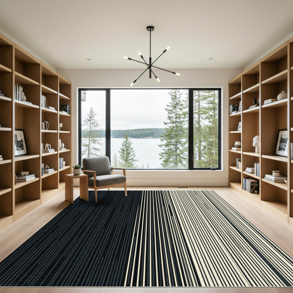 Minimalist Monochrome Vertical Linear Stripe Rug