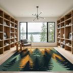 Earthy Forest Pine Silhouette Landscape Rug
