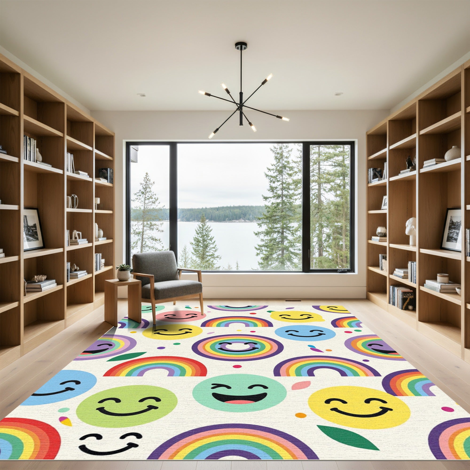 Cheerful Rainbow Smiley Faces Playful Rug