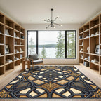 Ornate Gray Golden Interlocking Arabesque Rug