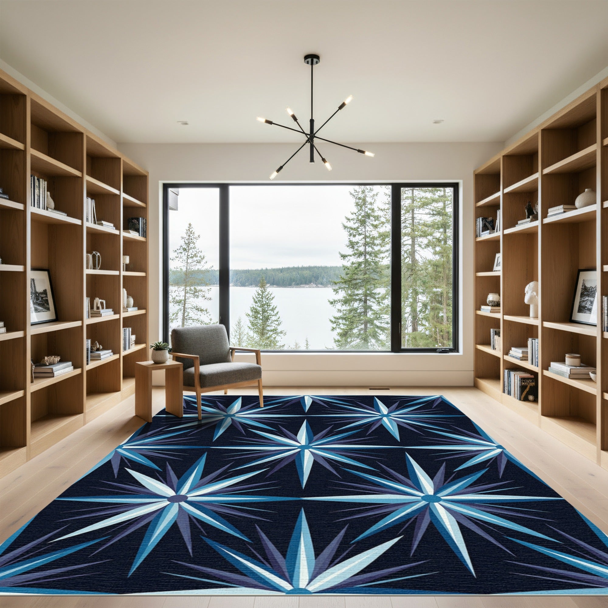 Deep Blue Starburst Geometric Rug