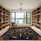 Celestial Golden Starburst Navy Mandala Rug