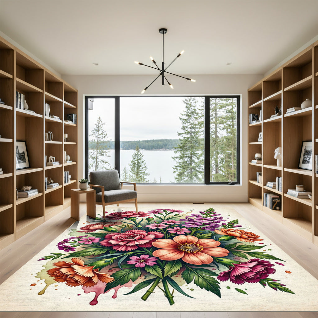 Vibrant Watercolor Floral Bouquet Illustration Rug