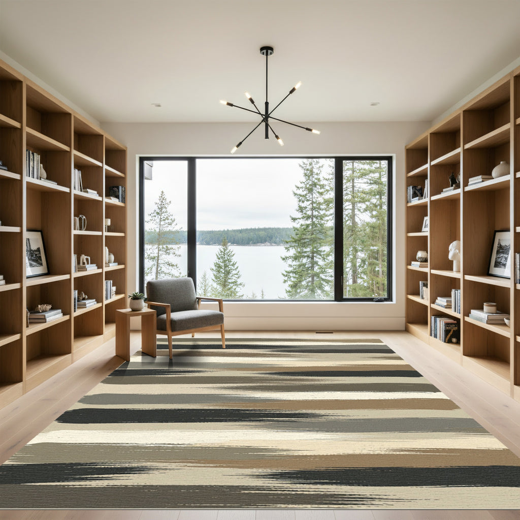 Neutral Earthy Tones Abstract Brushstroke Rug