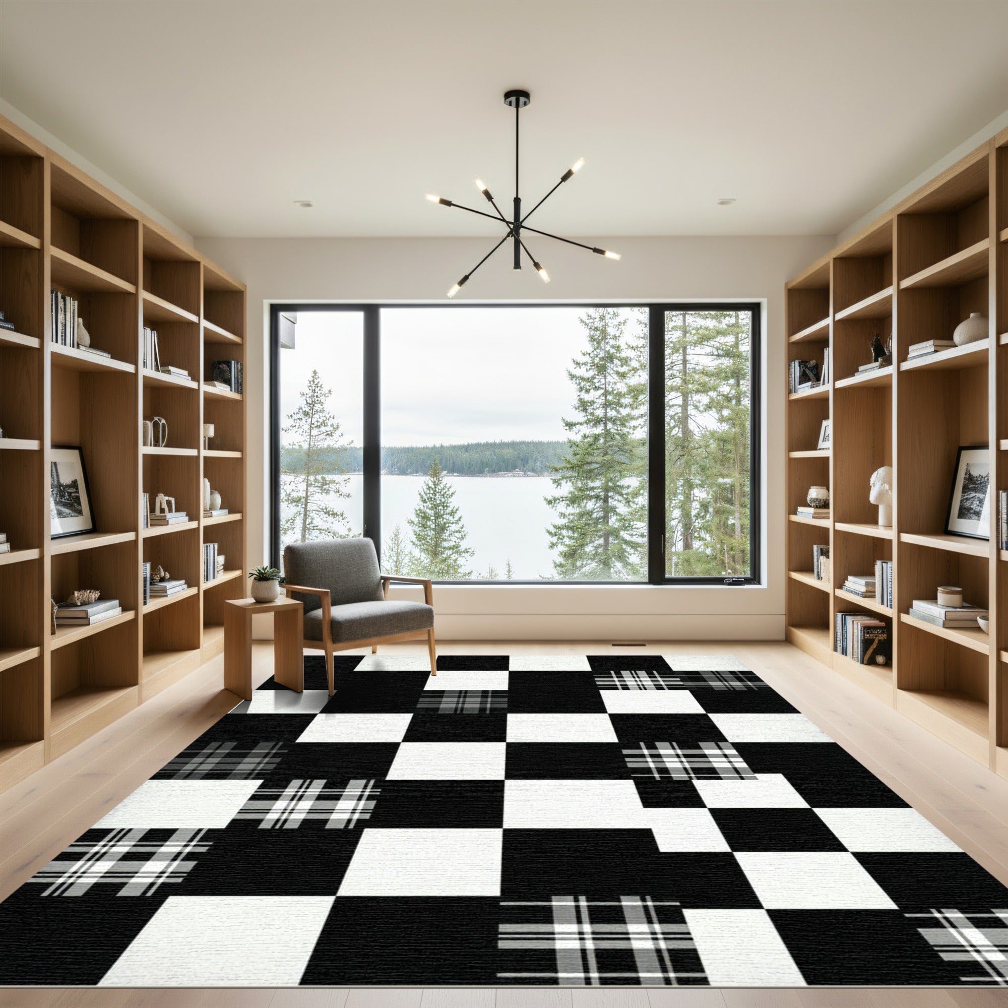 Black and White Plaid Checkerboard Aesthetic Rug