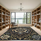 Elegant Gold and Charcoal Floral Medallion Rug