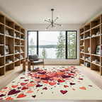 Whimsical Floating Pink and Red Hearts Rug