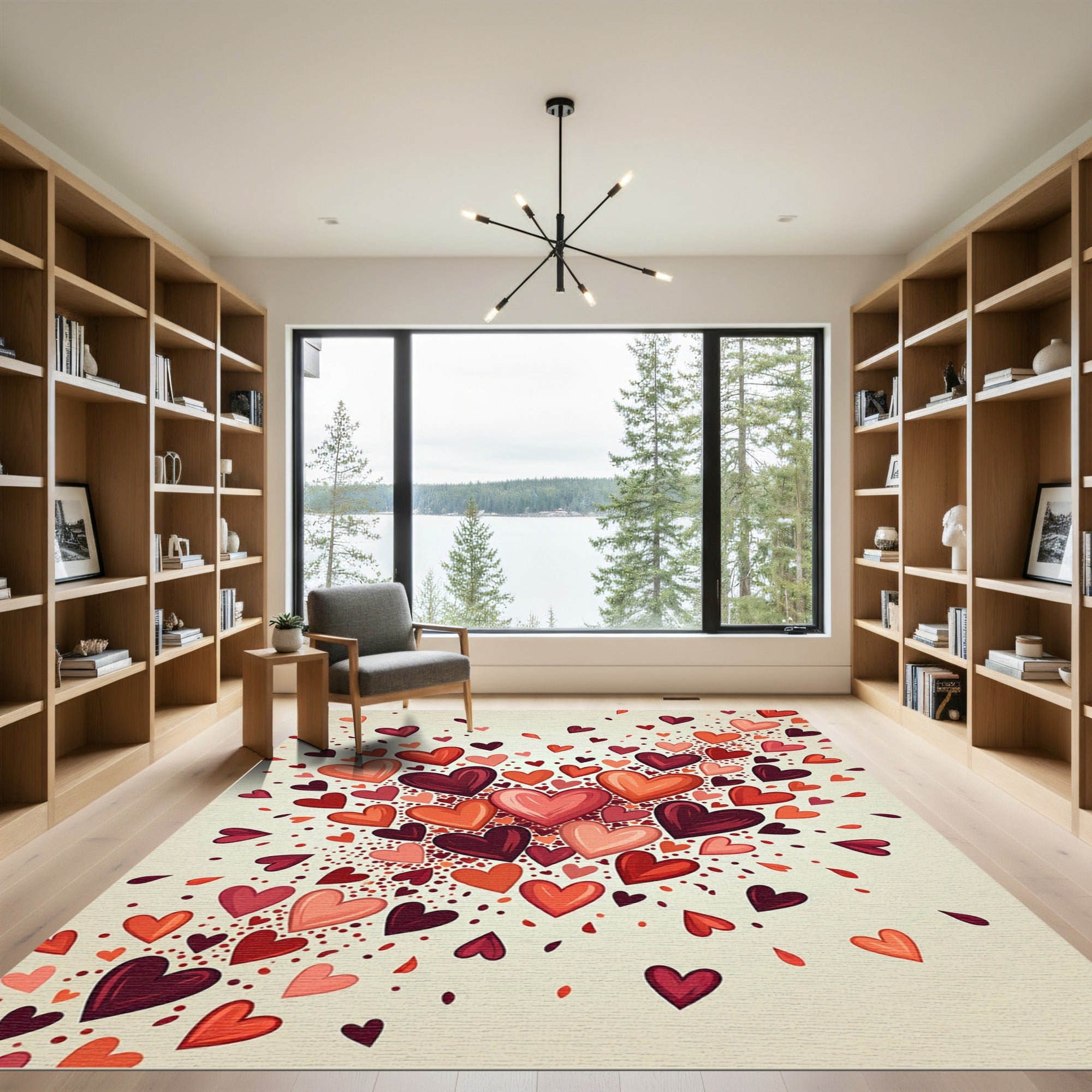 Whimsical Floating Pink and Red Hearts Rug