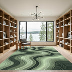 Modern Sage Green Layered Wave Rug