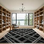 Monochrome Industrial Crossed Grid Rug