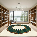 Circular Pine Forest Woodland Wreath Rug