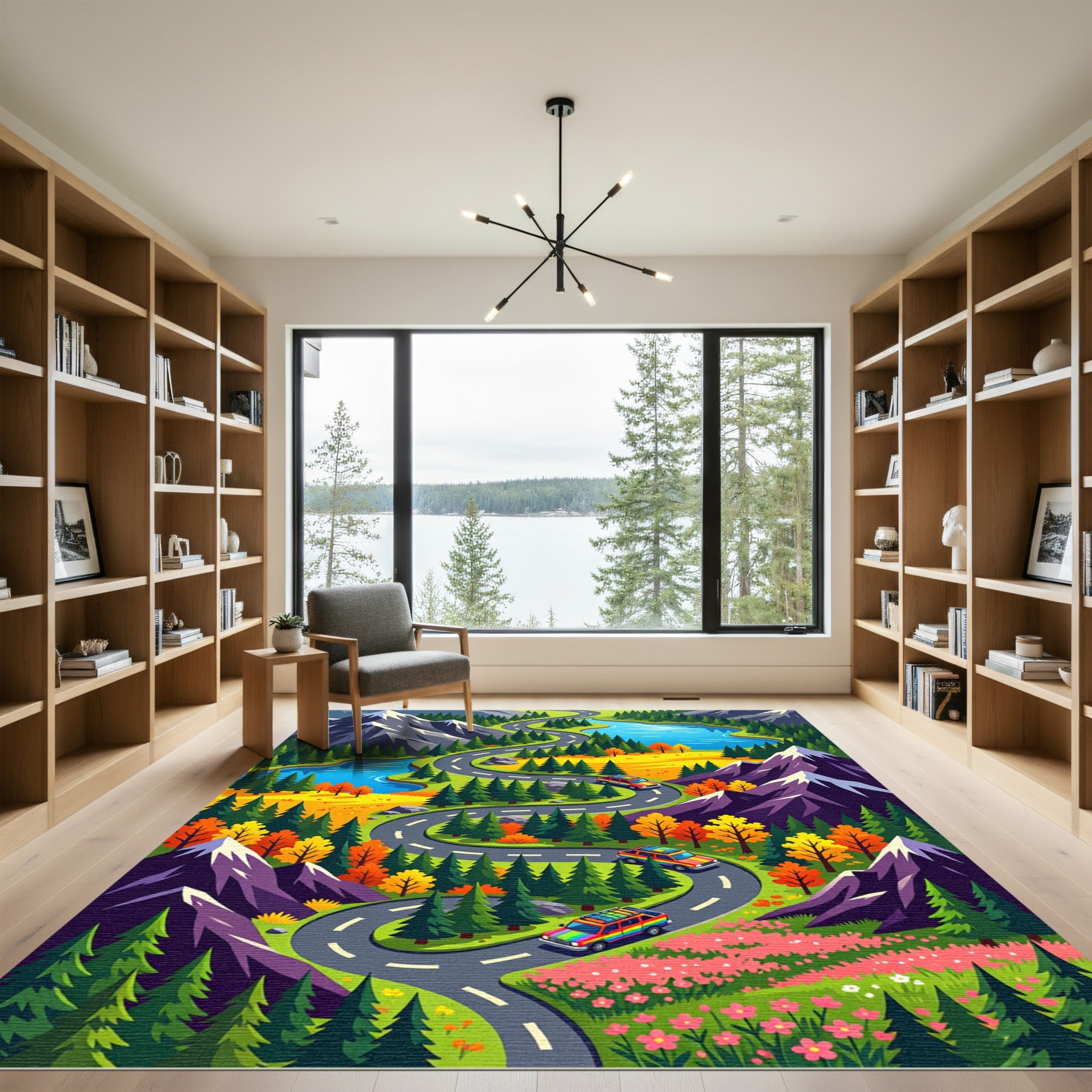 Scenic Winding Mountain Road Landscape Rug