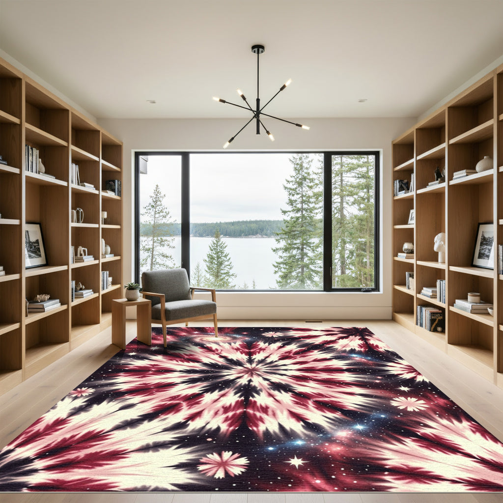 Crimson White Cosmic Swirl Rug