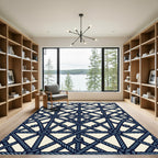 Dark Blue Knotted Rope Grid Rug