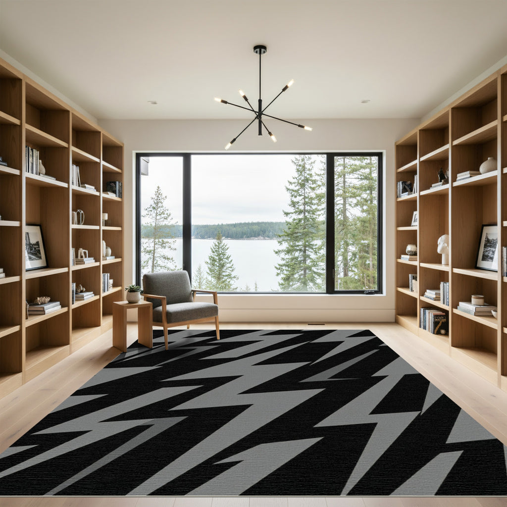Bold Gray Lightning Bolt Pattern Rug