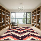 Geometric Coral and Cream Zigzag Rug