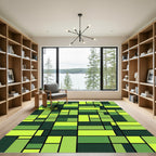 Lime Green Abstract Geometric Rectangles Rug