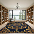 Ornate Gold Filigree Royal Navy Medallion Rug
