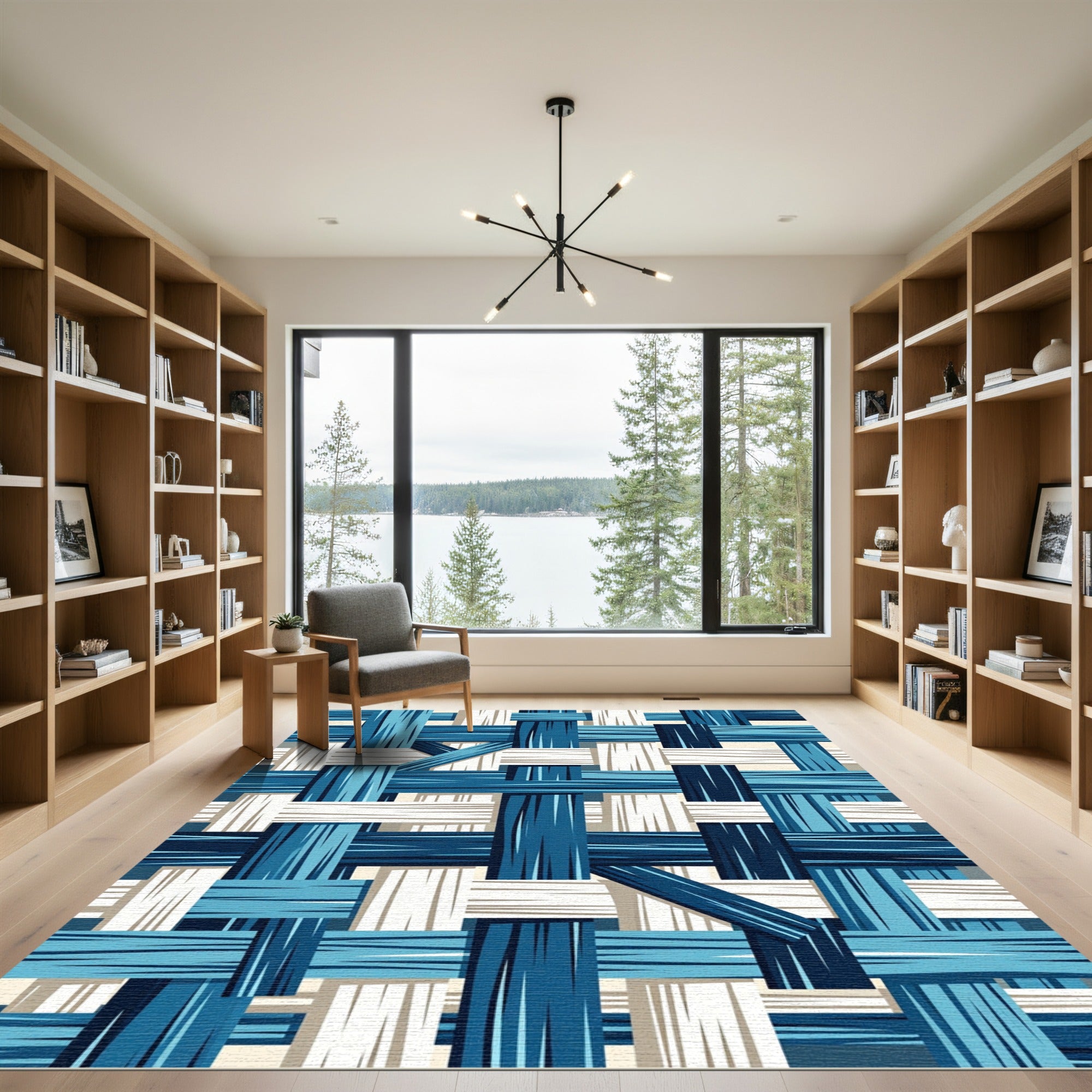 Woven Blue White Textured Stripe Rug