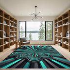Cyan and Charcoal Abstract Wave Radiance Rug