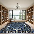 Midnight Blue Elaborate Floral Medallion Rug
