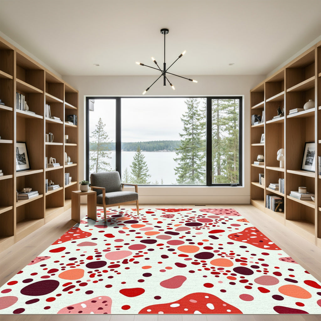 Vibrant Red Abstract Terrazzo Pebble Art Rug