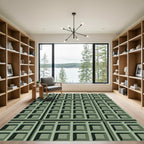 Sage Green Geometric Grid Texture Rug