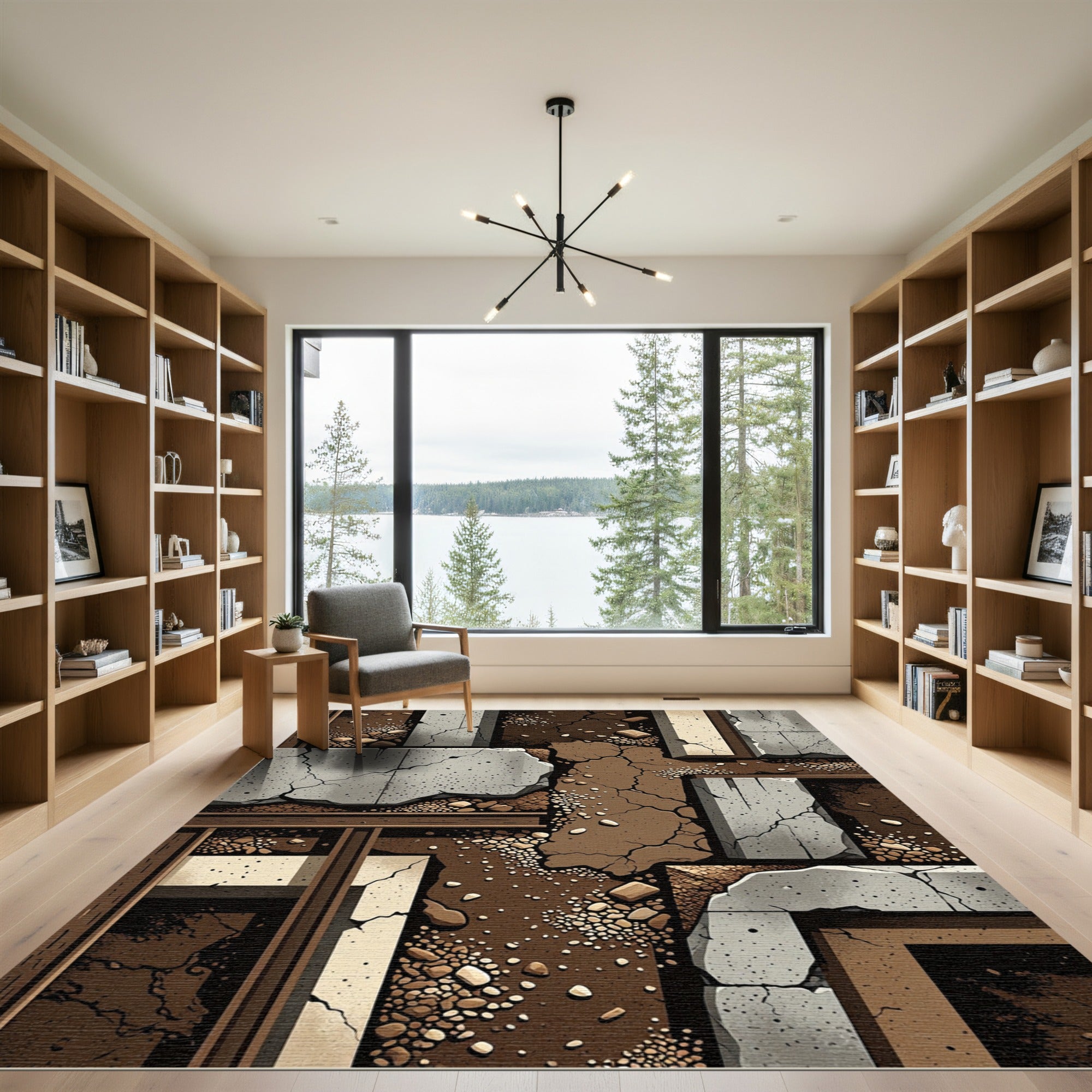 Cracked Earth Stone Geometric Grid Rug