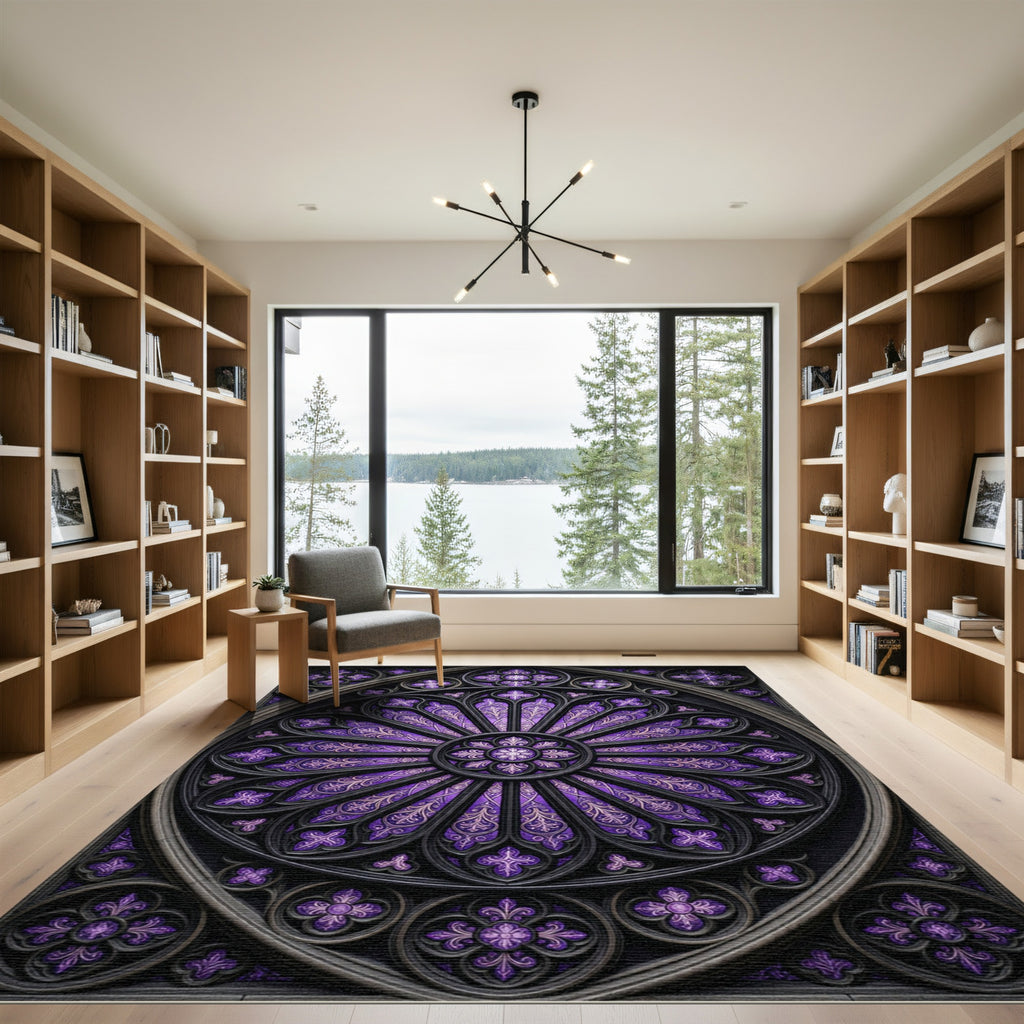Royal Purple Gothic Rose Window Rug