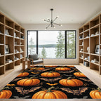 Spooky Halloween Pumpkin and Bat Art Rug