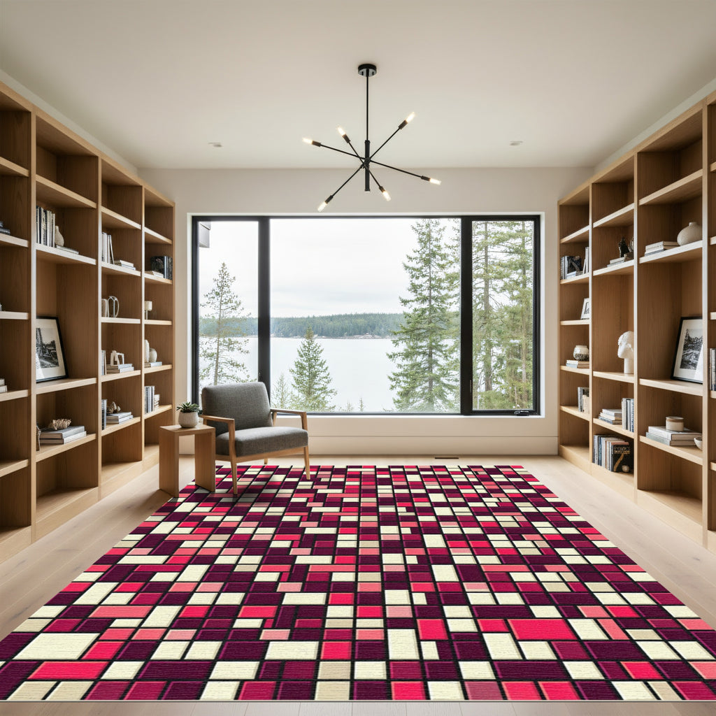 Bold Pink and Cherry Grid Mosaic Rug