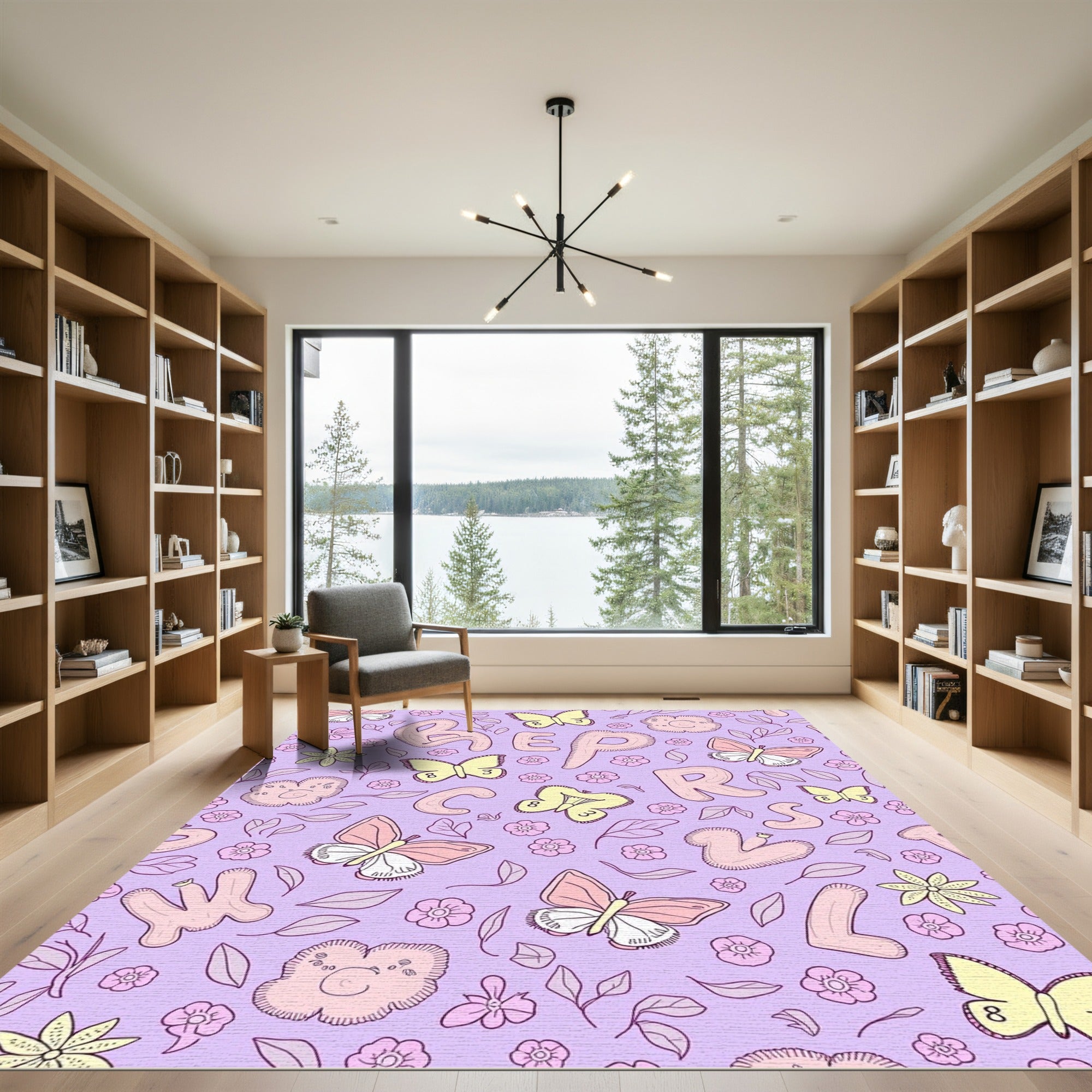 Pastel Butterflies and Flowers Alphabet Rug