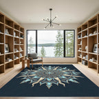 Celestial Sky Blue Sunburst Mandala Rug