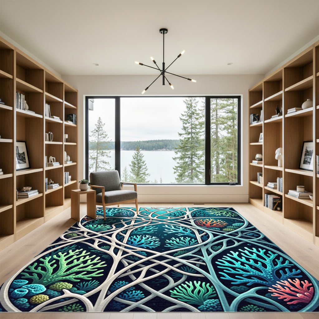Intricate Coral Reef Undersea Ocean Art Rug