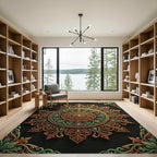 Ornate Gold and Sage Filigree Medallion Rug