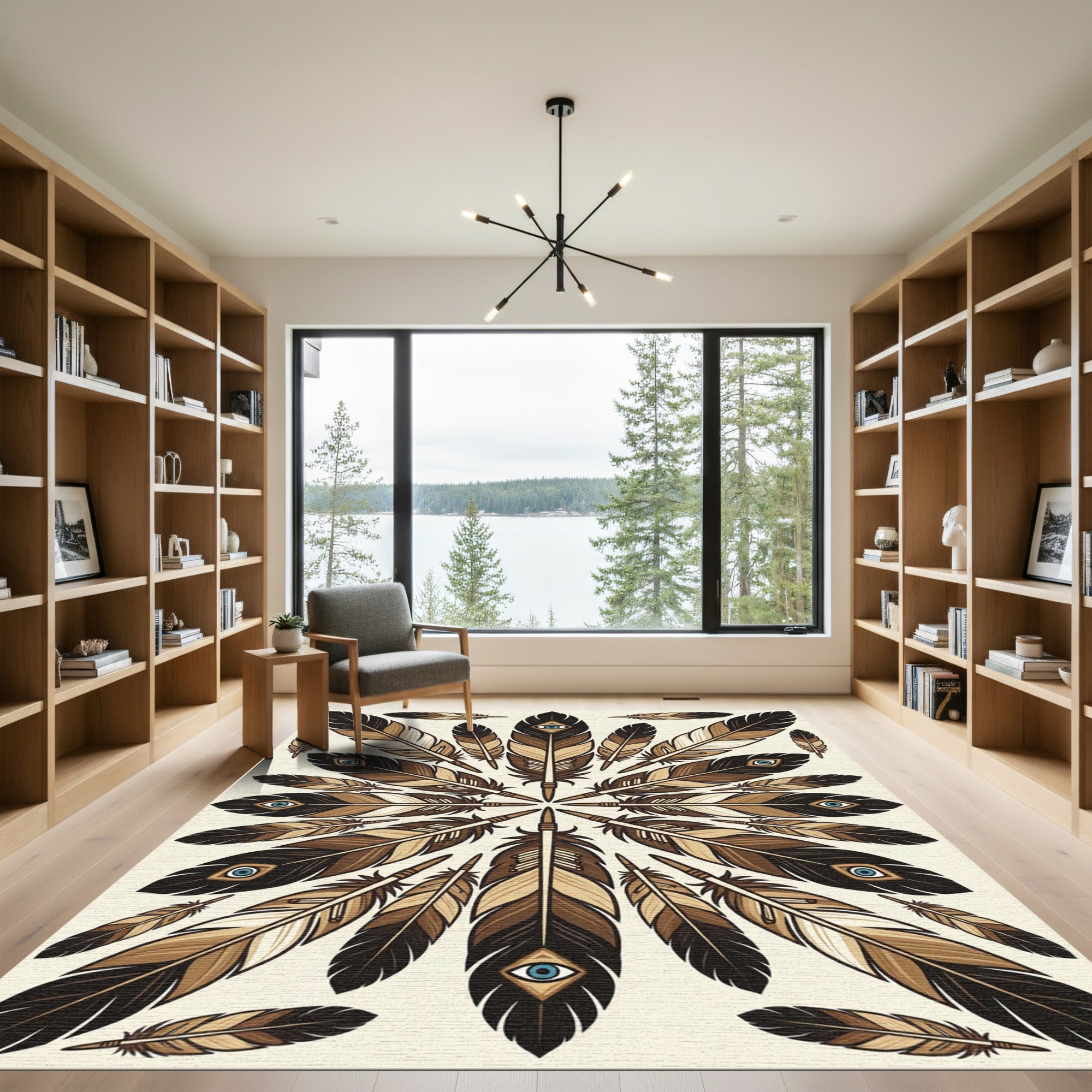 Earthy Brown Feather Eye Mandala Rug