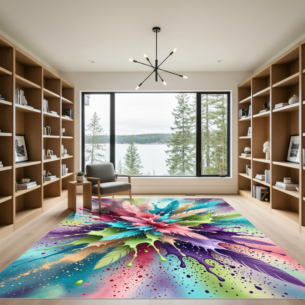 Colorful Feather Explosion Splatter Rug