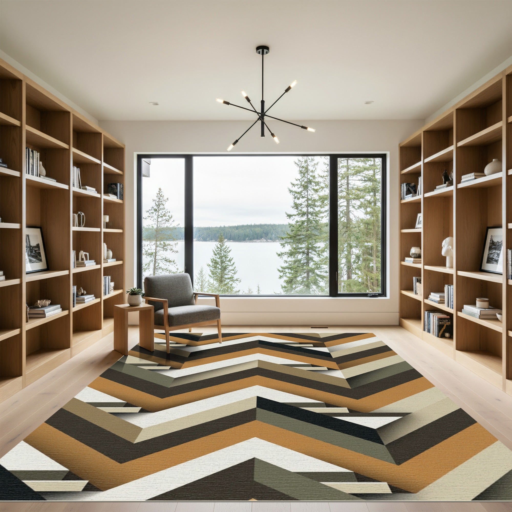 Geometric Ochre Chevron Angular Textured Rug