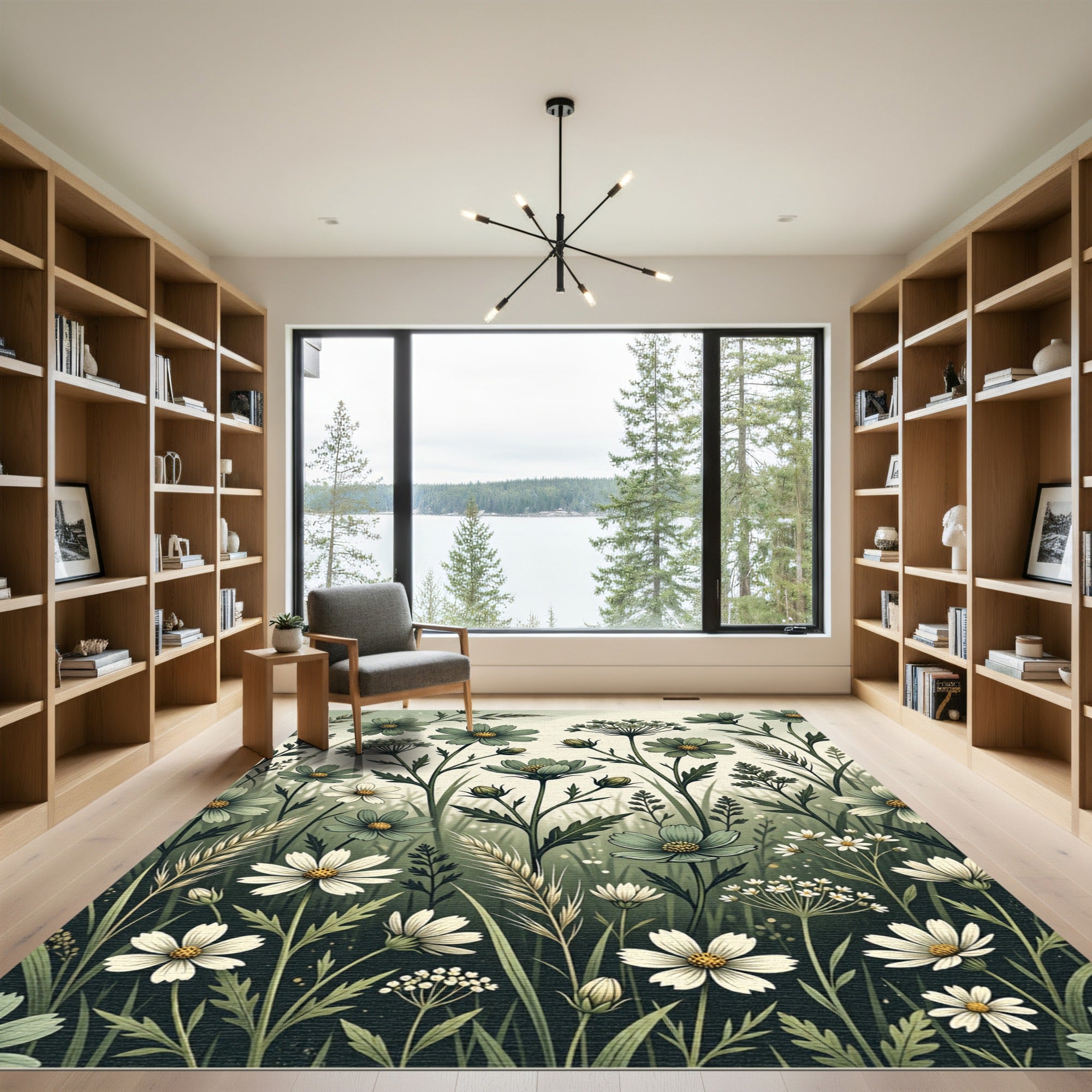 Sage Wildflower Meadow Botanical Illustration Rug